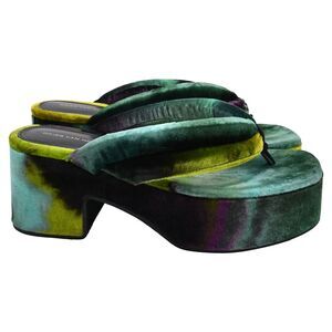 Dries Van Noten Thong Platform Sandals in Multicolor Velvet